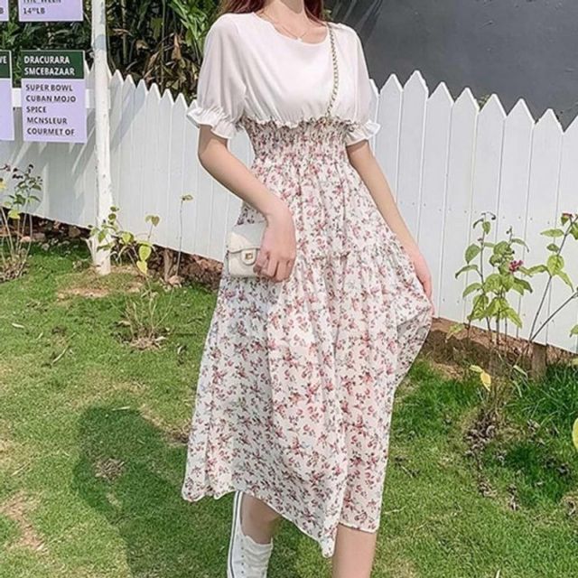 플라워 원피스 쉬폰 기본 스모크밴딩 데이 캉캉 A라인