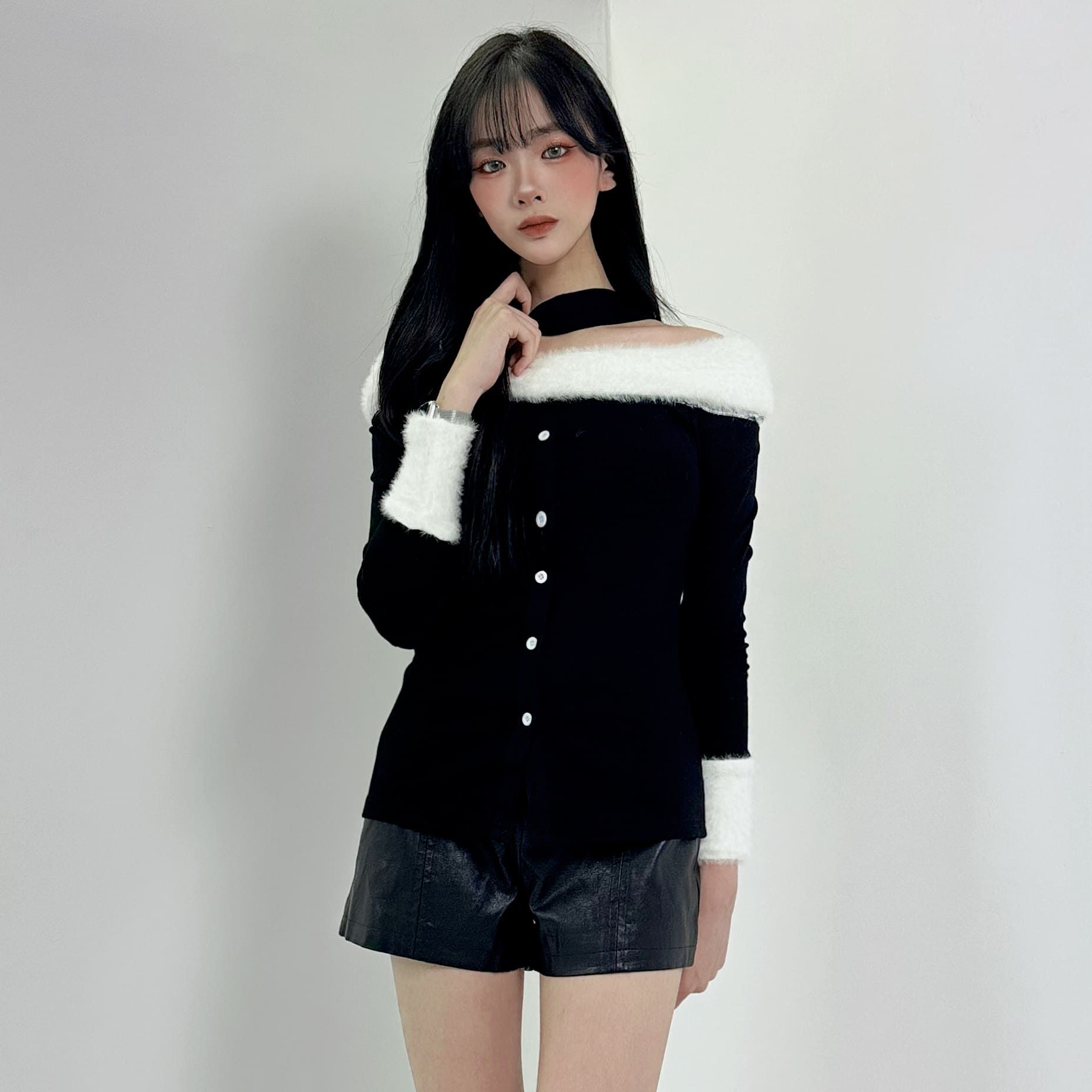 블랙산타 퍼배색 크리스마스 긴팔 골지탑