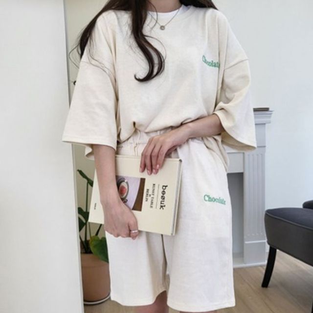 쿨샵 여성 루즈핏 반팔반바지 셋업 데일리 캐주얼세트