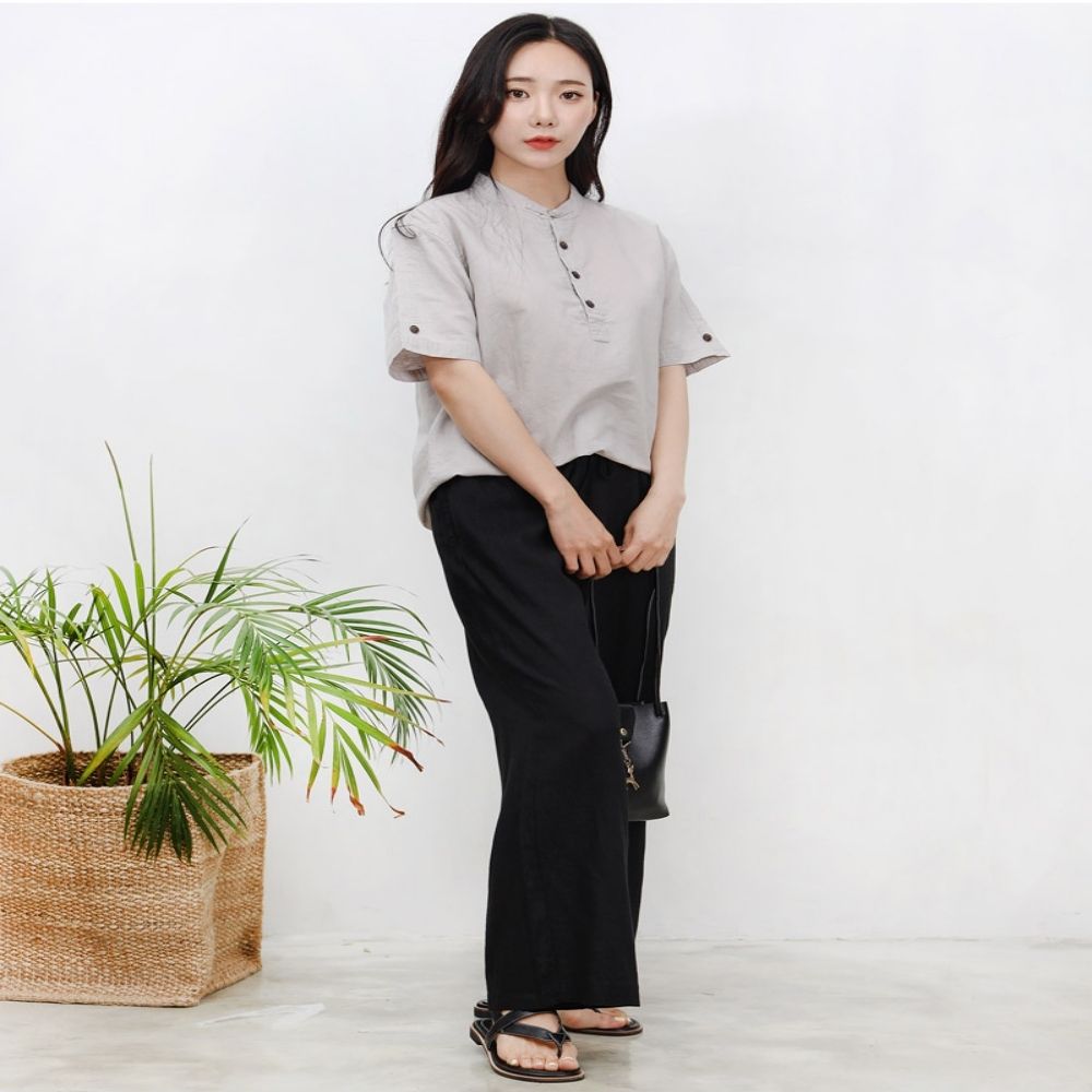 린넨여성차이나헨리넥반팔티셔츠 KAA 3305-1