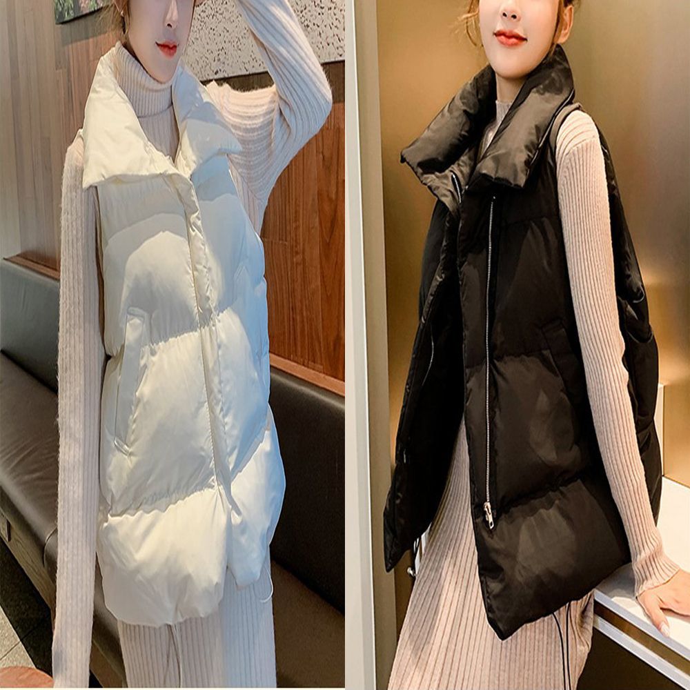 여성 하이넥 패딩조끼 집업 숏패딩 쪼끼 오버핏