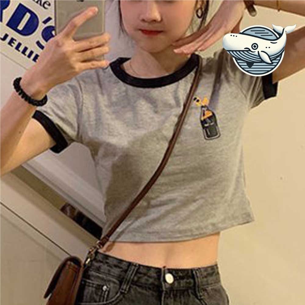 캐주얼 와이드 크롭 반팔티 여름 기본 슬림핏