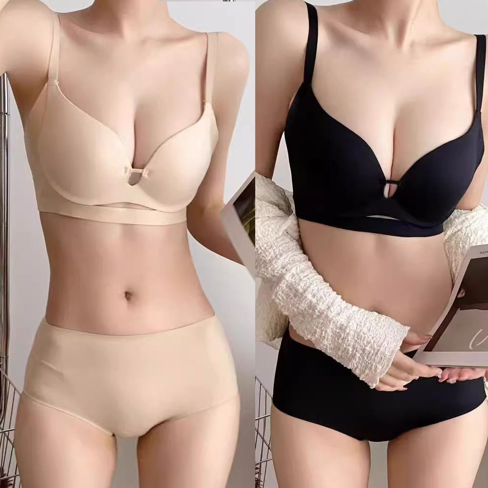 푸쉬업 심리스 브라 햄라인 팬티 세트