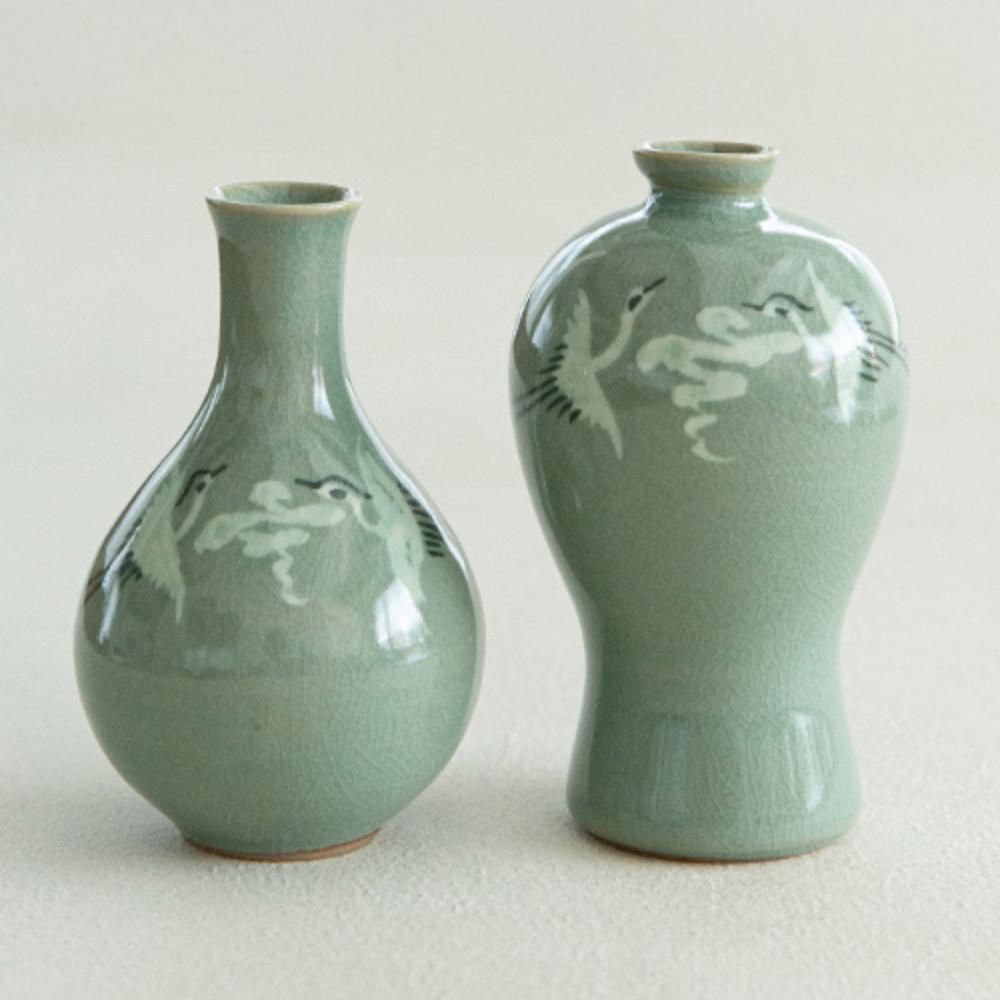 이천도자기 청자 운학 주병 매병 미니어처 2P 세트 선물용 다기