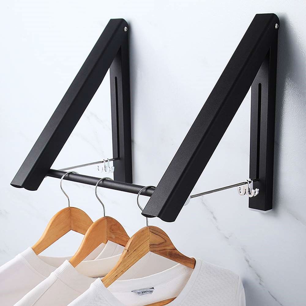 접이식 옷걸이 더블 블랙 40cm 베란다 공간 폴딩 행주