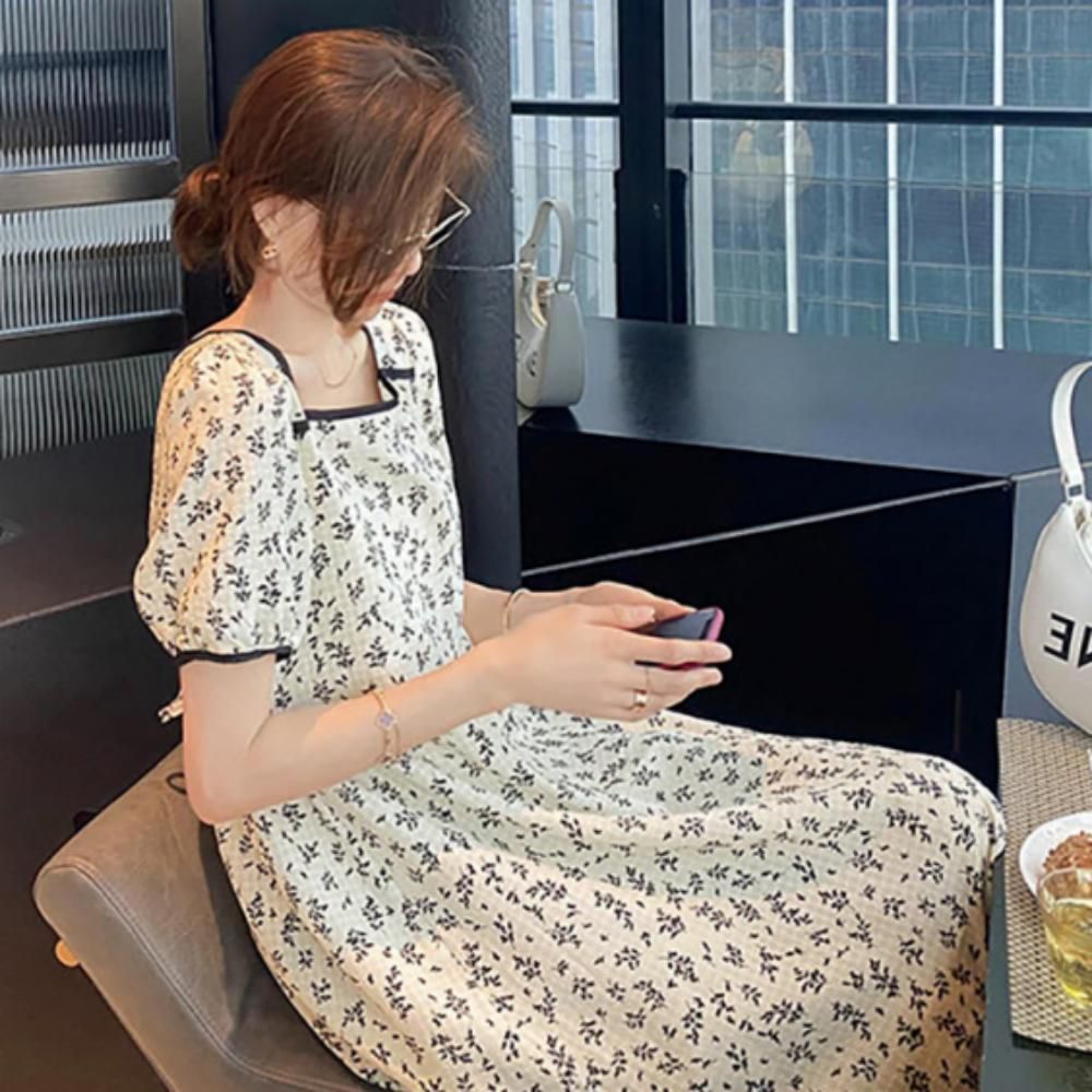 반팔 원피스 여름 코튼 여성 휴양지 스퀘어넥