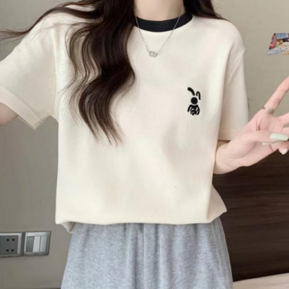 여름 면 반팔 티셔츠 여자 라운드 반팔티 숏 슬리브