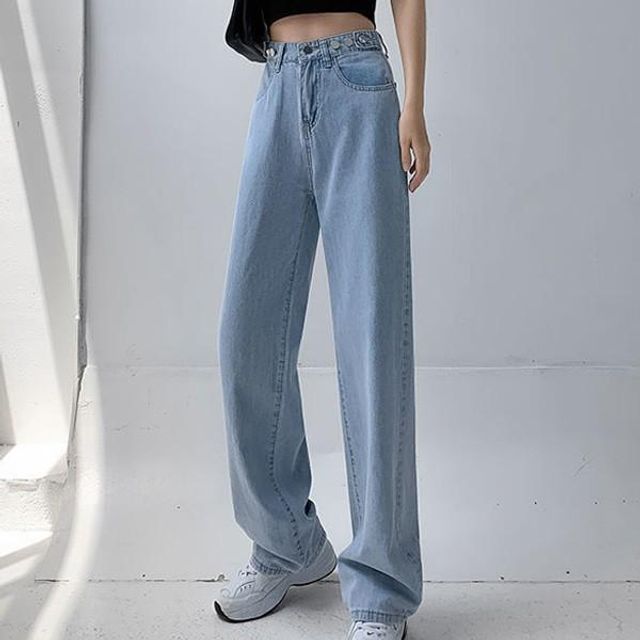 바지 팬츠 데일리 여자 사이즈조절 연청 편한 데님