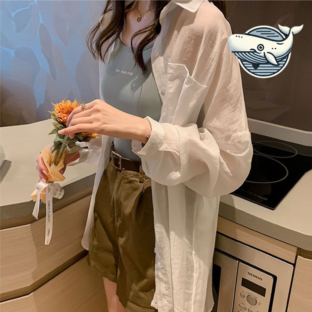 여성용 여름 루즈핏 긴팔 셔츠 비침 원단 무지