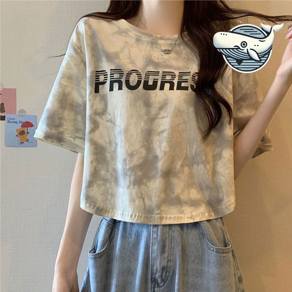 물나염 크롭 반팔 티셔츠 데일리 라운드넥