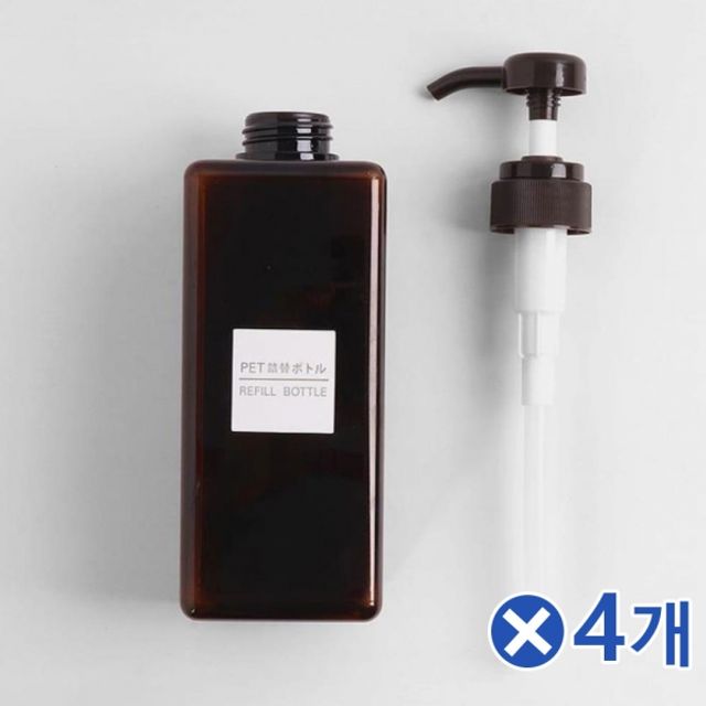 다용도 베이직 사각 펌프용기 650ml-브라운x4개