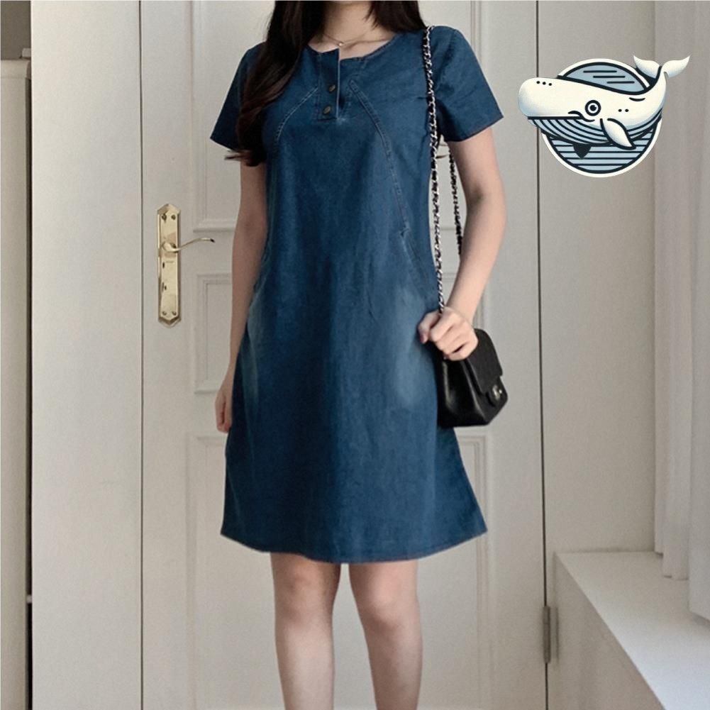 여성 데님 반팔 원피스 캐주얼 포켓 미니