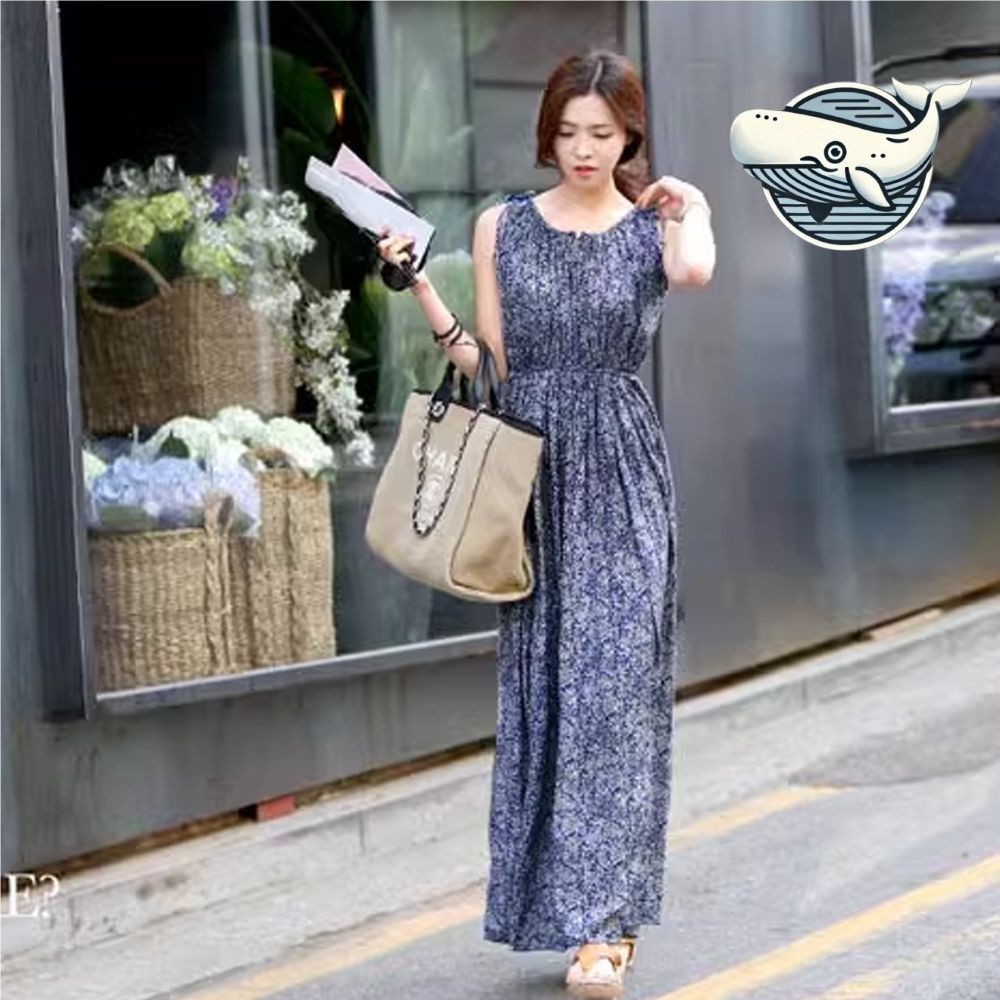 여성용 뒷밴딩 플라워 롱 원피스 캐주얼 여름