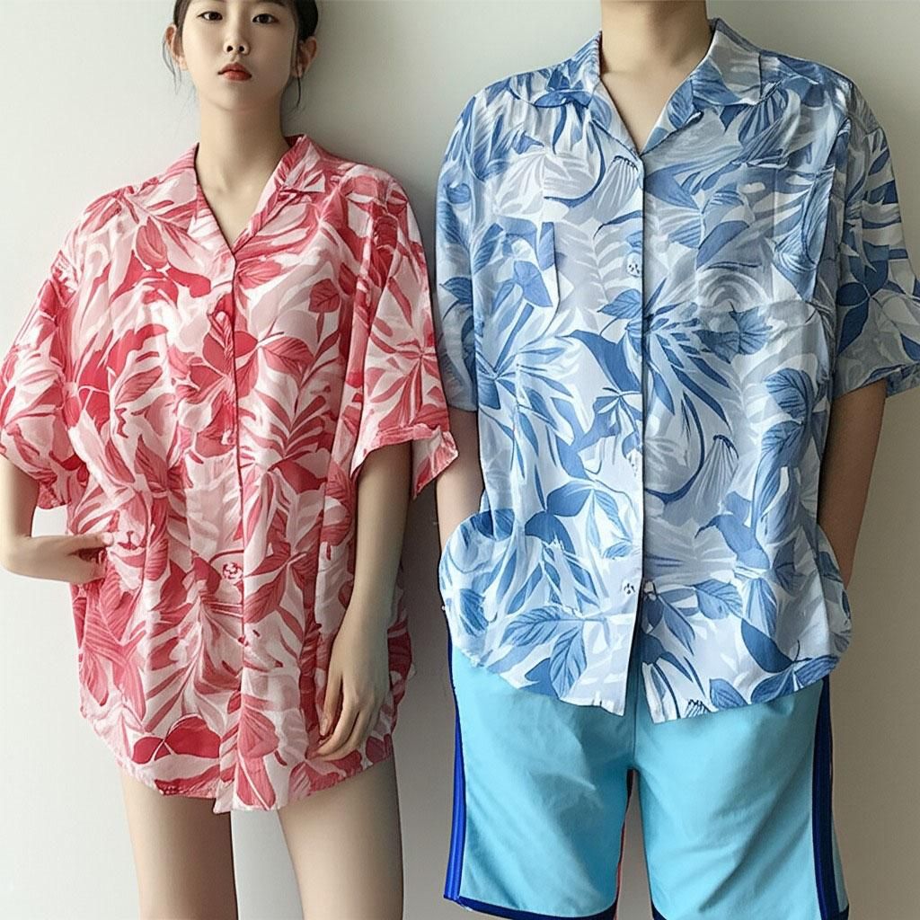 커플 휴양지룩 하와이안 반팔 셔츠