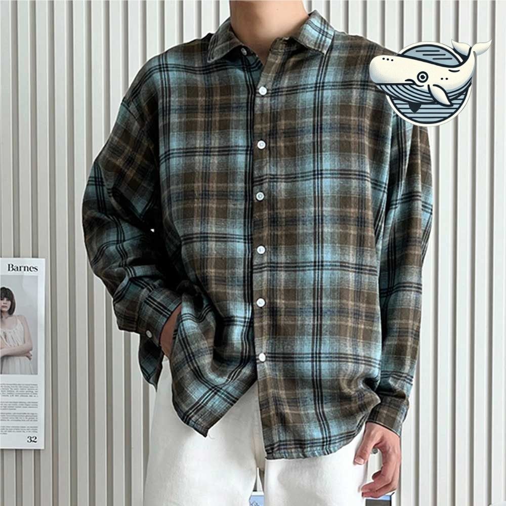 빈티지 스타일 체크 남방 남자 오버핏 캐주얼