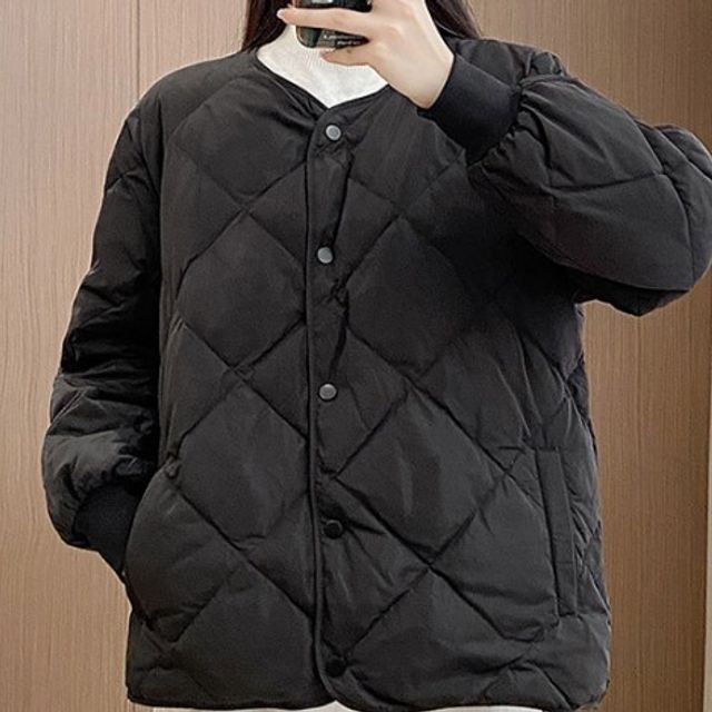 경량패딩 라운드넥 단추 자켓 점퍼 ST0167