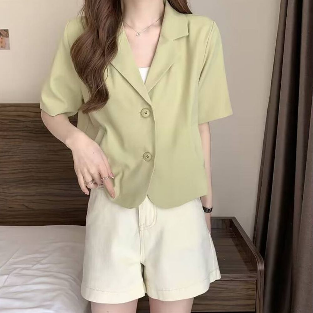 크롭 자켓 여성 아우터 반팔 여름 소프트 셔츠 봄