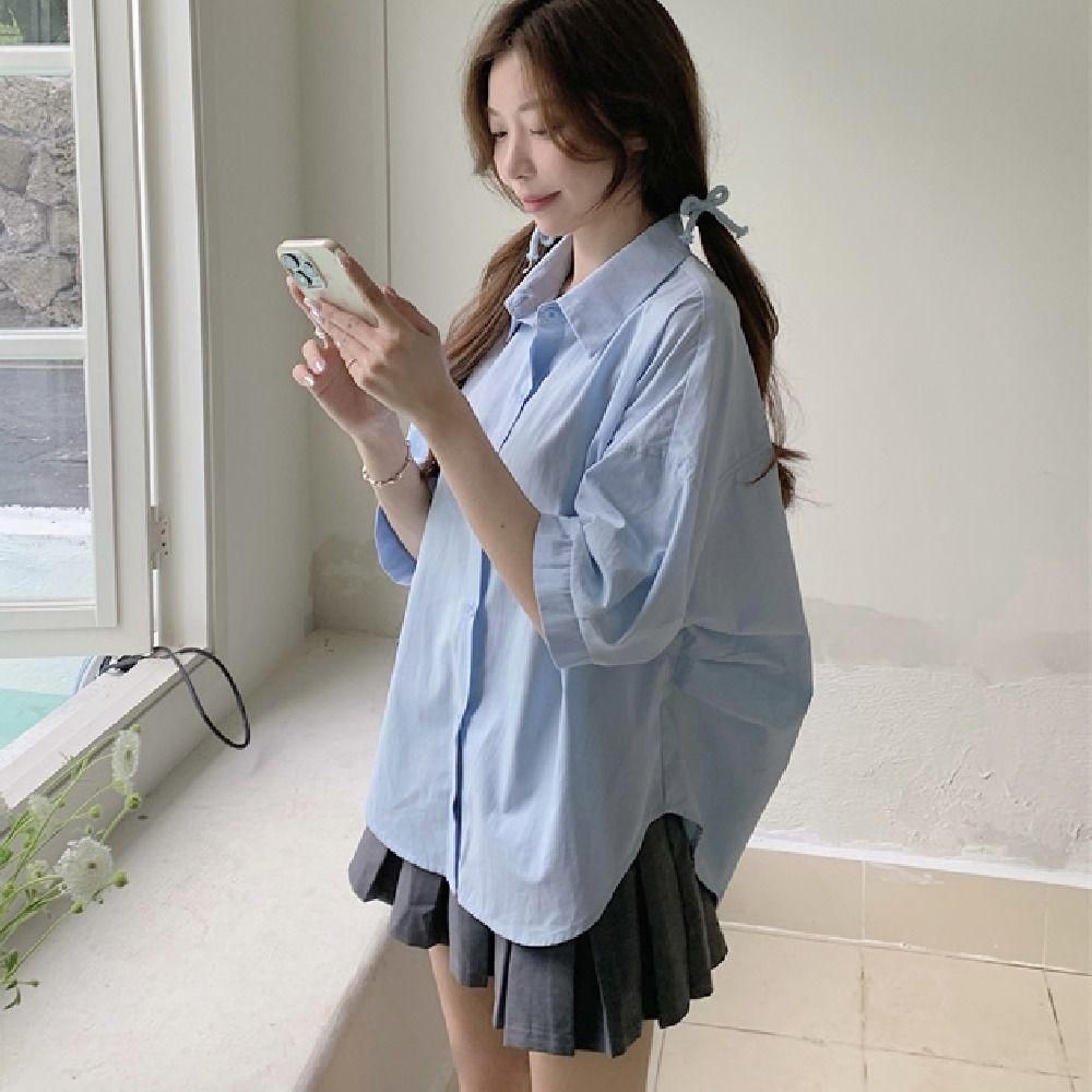 셔츠 가오리 뒷트임 루즈핏 여름 남방 여성 반팔