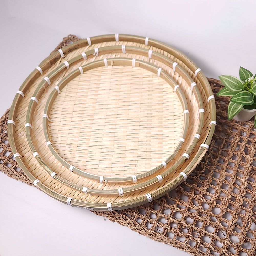 대나무 원형 채반 소쿠리 튀김 전 부침개 35cm