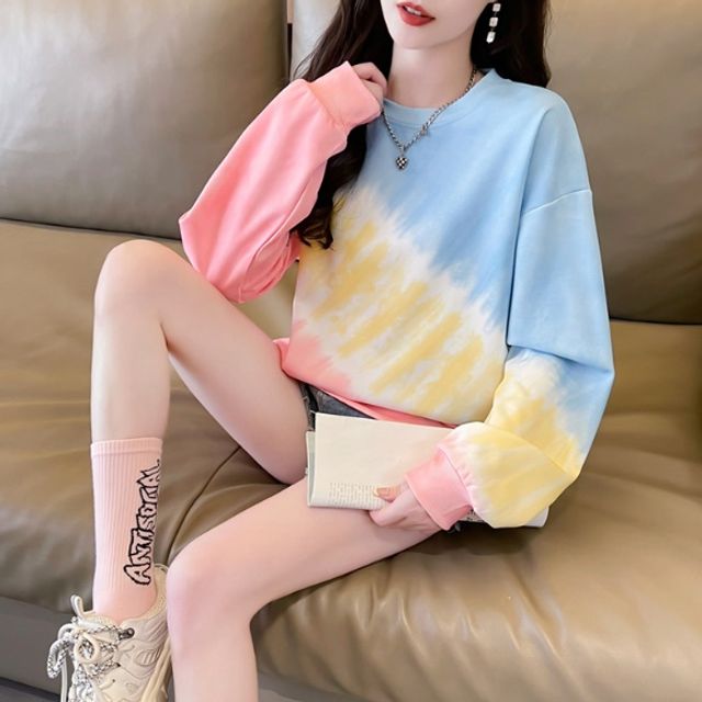 데일리 룩 카페룩 파스텔 루즈핏 실크 맨투맨 티셔츠
