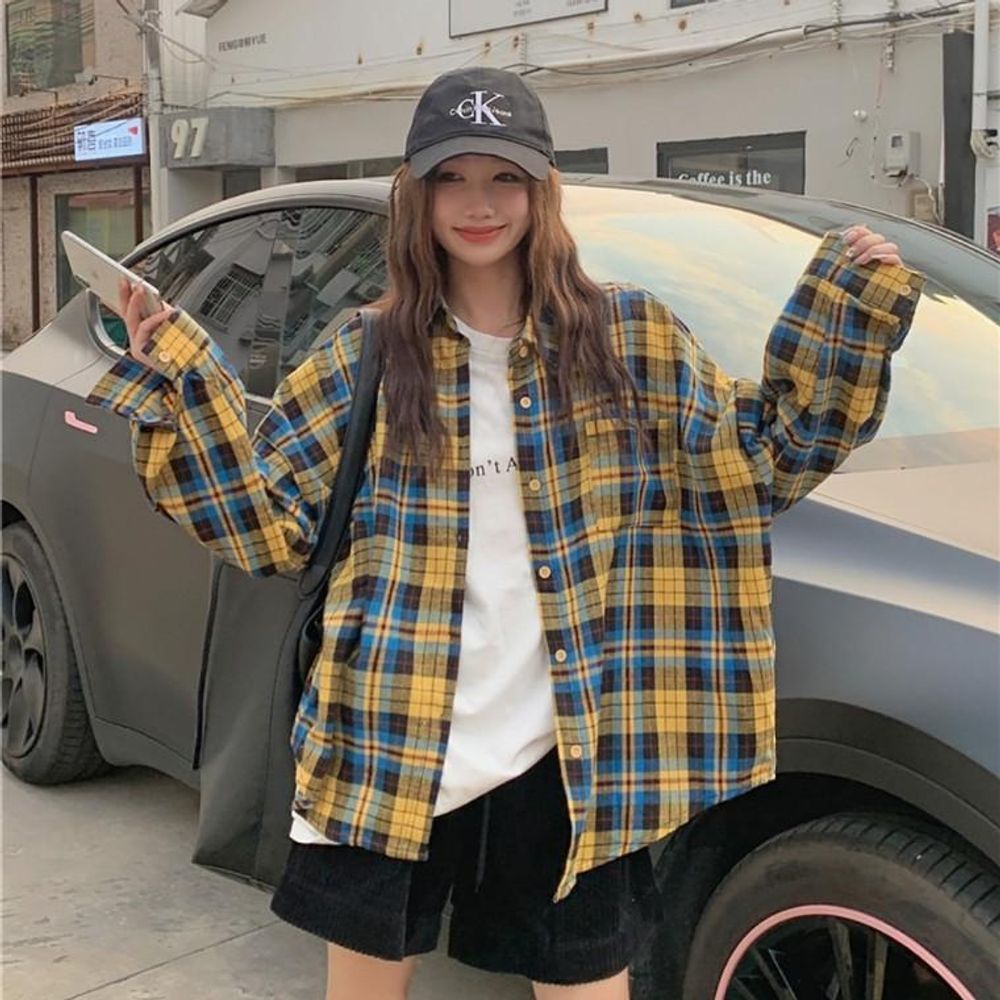오버핏 데일리 셔츠 핏셔츠 캐주얼 체크 긴팔 루즈핏