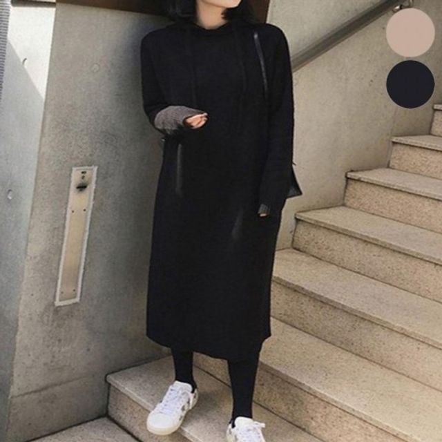 후드 데일리 여자 니트 롱 원피스 따뜻한 데일리 패션