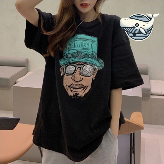 편안한 여성 루즈핏 면 반팔 티셔츠 프린트
