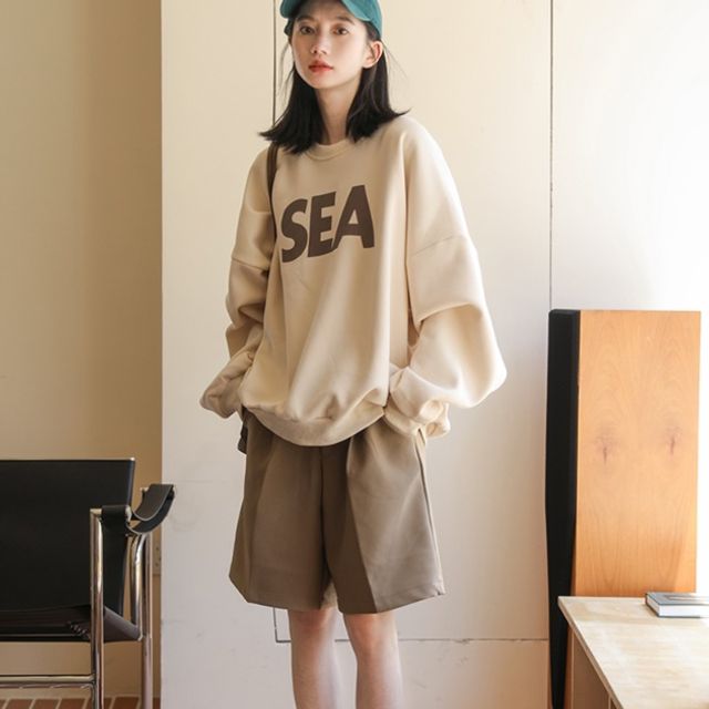 여성 봄신상 심플 루즈핏 레터링 기모 맨투맨 티