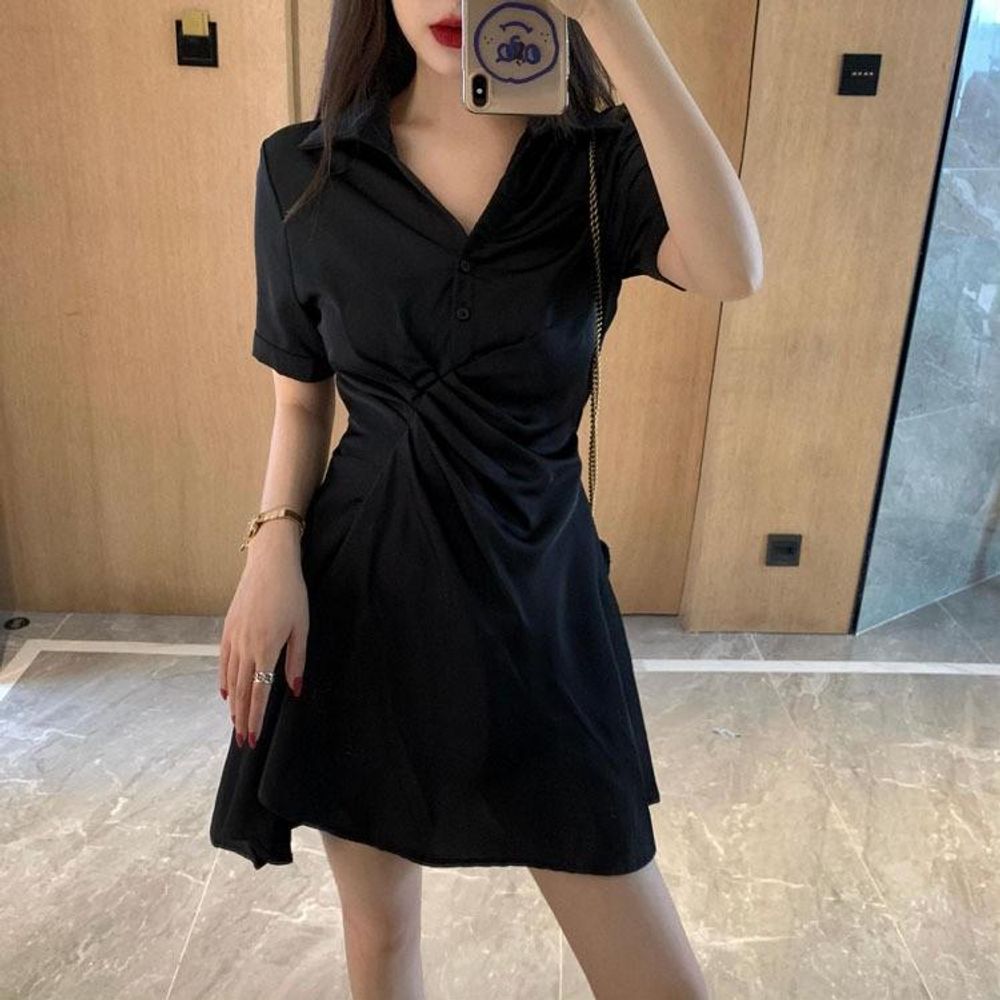플레어 여성 주름 여자 나시 출근룩 브이넥 프릴 원피
