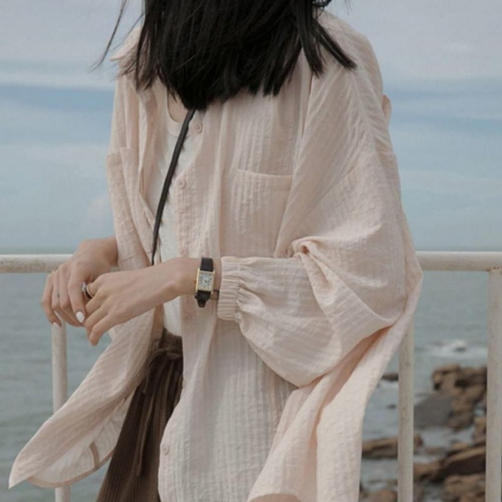 카라 셔츠 봄 여성 여름 심플 베이직 바닐라핑크
