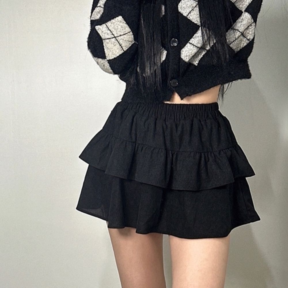 밴딩 속바지 발레코어 스커트 여성 미니 브라운