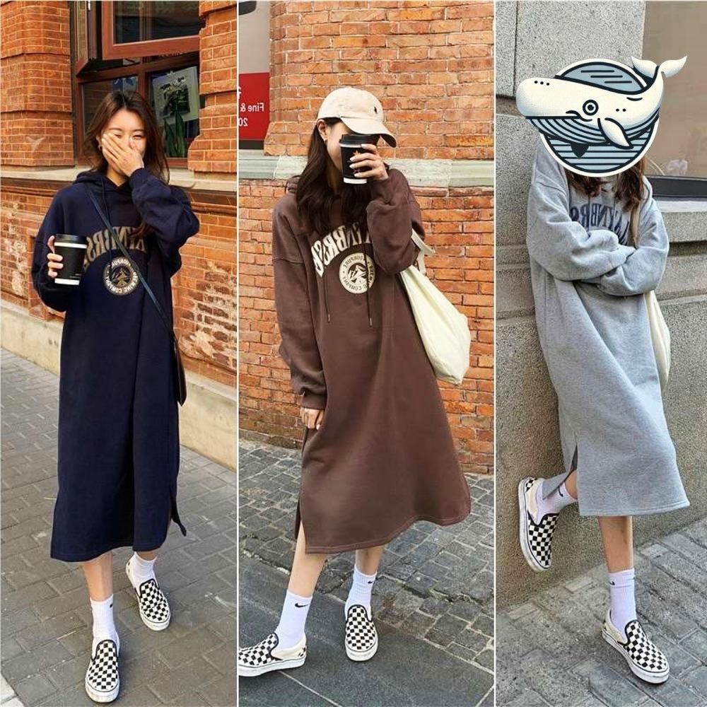 편안한 후드 원피스 기모 여성 데일리 캐주얼