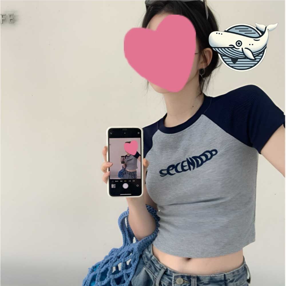 여름 크롭 반팔 티셔츠 여성 일상 레터링