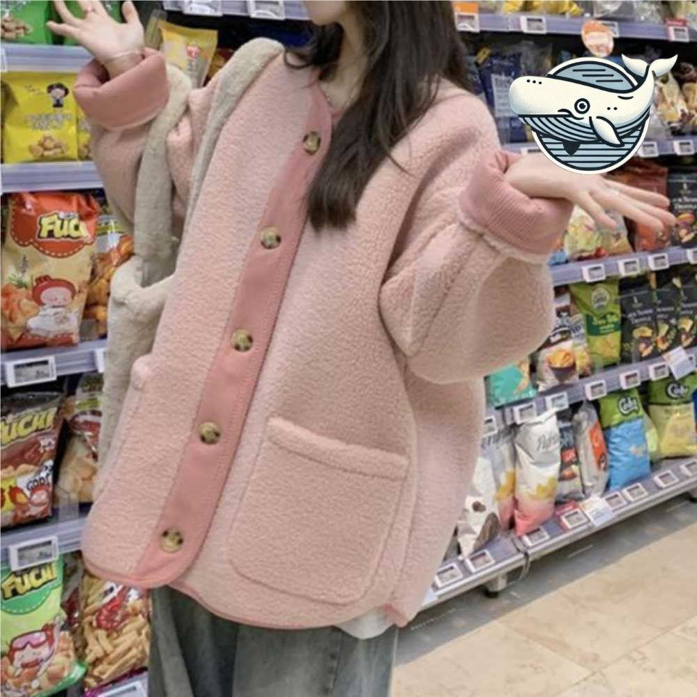 부드러운 배색 후리스 점퍼 오버핏 양털 아우터