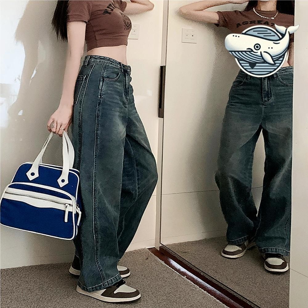 빈티지 스타일 남자 하이웨스트 루즈 데님 팬츠