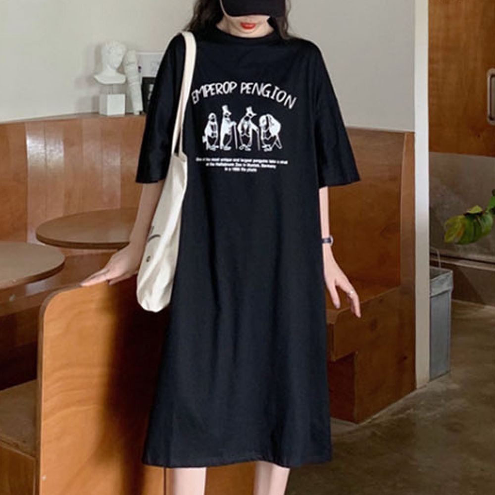 파자마 산책 반팔롱 잠옷 데일리 검정 20대학
