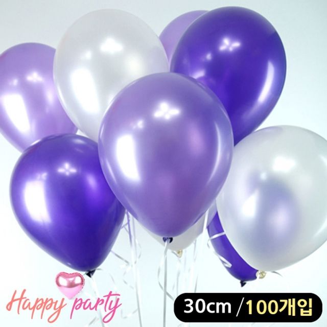 해피파티 풍선 3색 펄 혼합 라운드 30cm (100개입) (