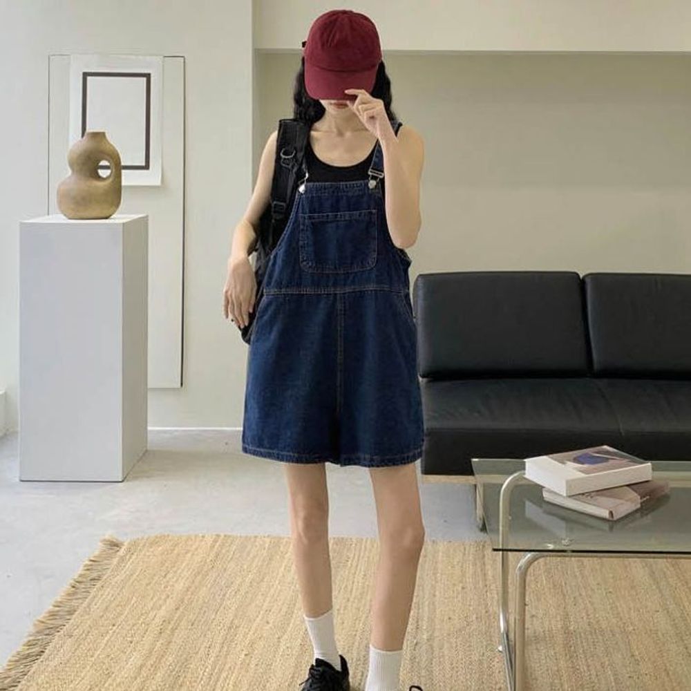 간편 멜빵청바지 귀엽고 캐주얼룩 멜빵바지 점프