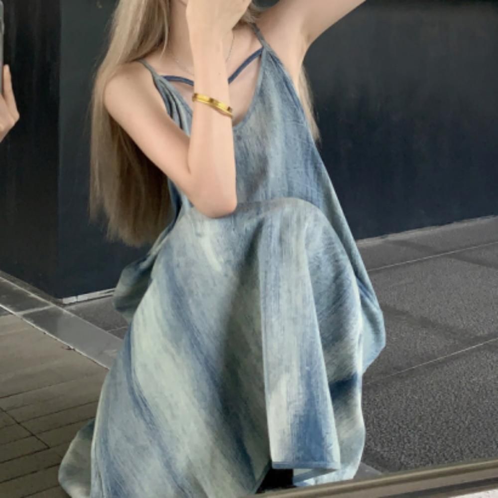 여름 끈나시 나염 비치 롱 원피스 휴양지 바캉스 룩