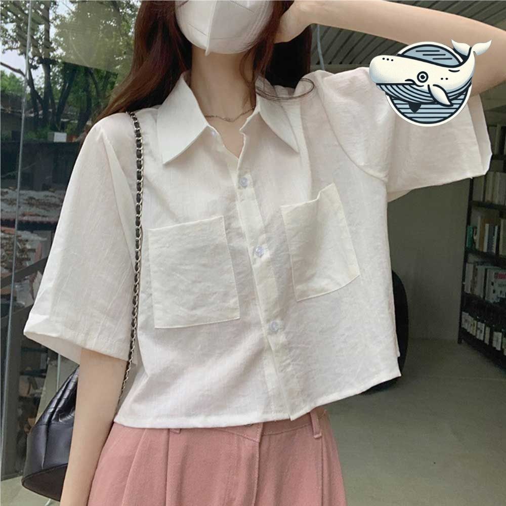 여름 세미크롭 린넨 카라 셔츠 루즈핏 포켓
