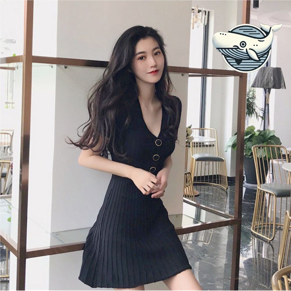 여름 산뜻한 버튼 디테일 미니 원피스 홈웨어