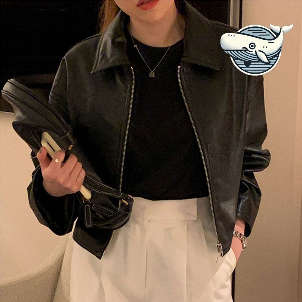 블랙 가죽 캐주얼 자켓 멋스러운 여유핏 숏기장