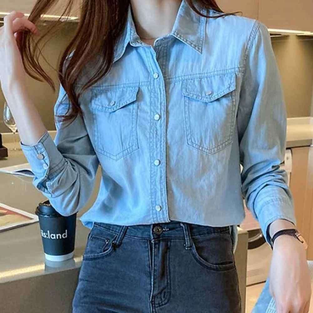 여자 셔츠 데님 남방 청남방 블라우스 연 가을셔츠 봄