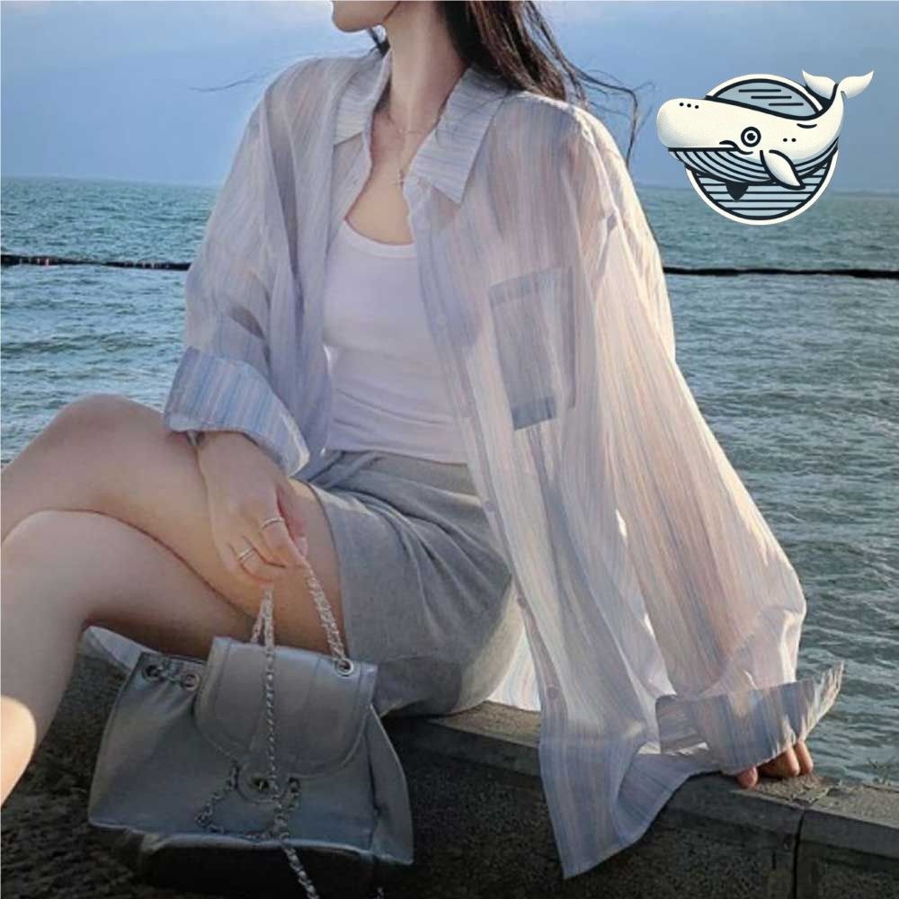 스타일리시 오버핏 스트라이프 셔츠 여름 시스루