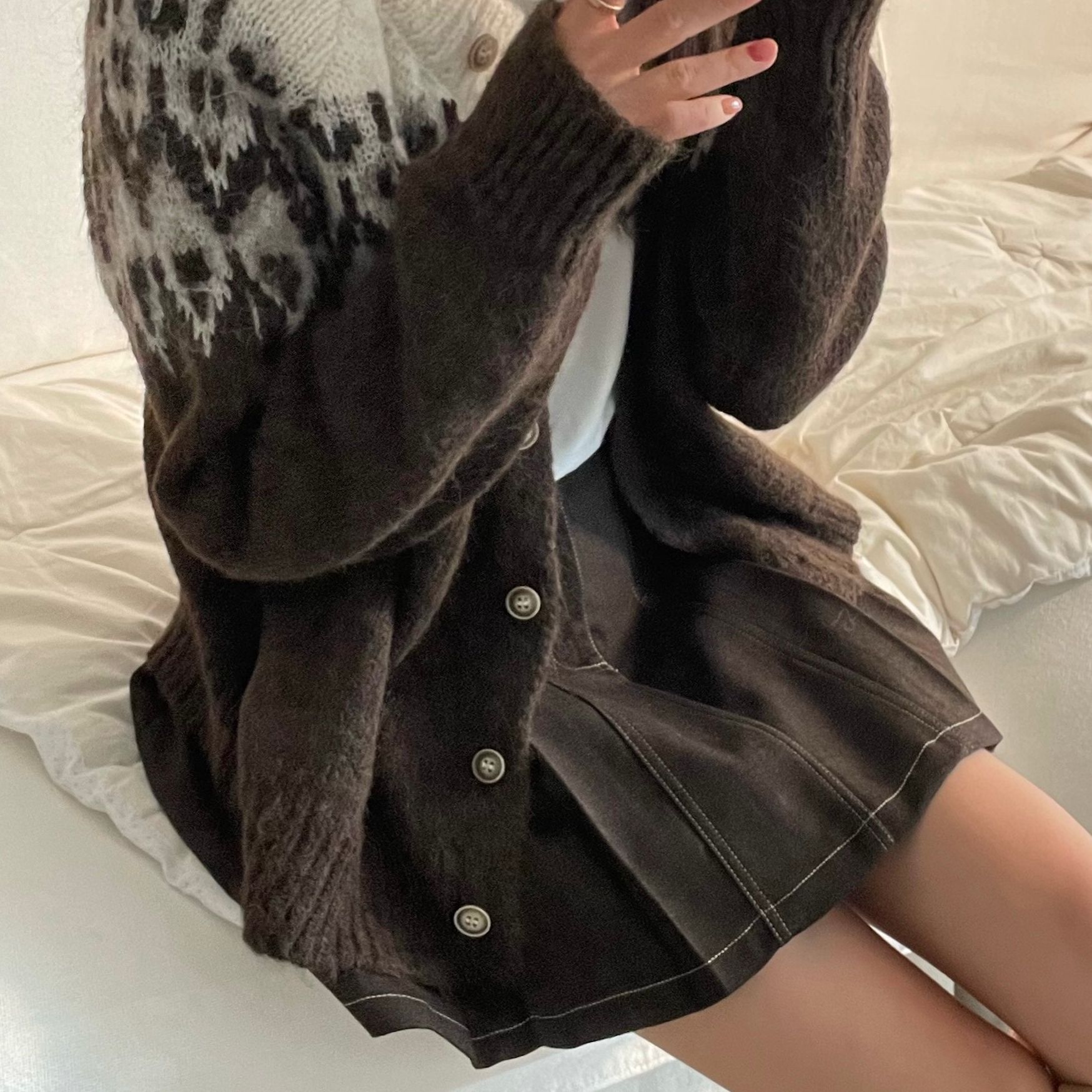 중년 업 아가일 웨스턴 빈 재킷 캐시울 브이넥