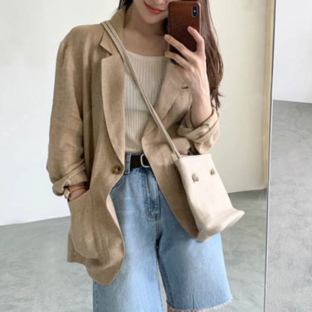봄 가을 여름 여성 여자 심플 외출 캐주얼 린넨 자켓