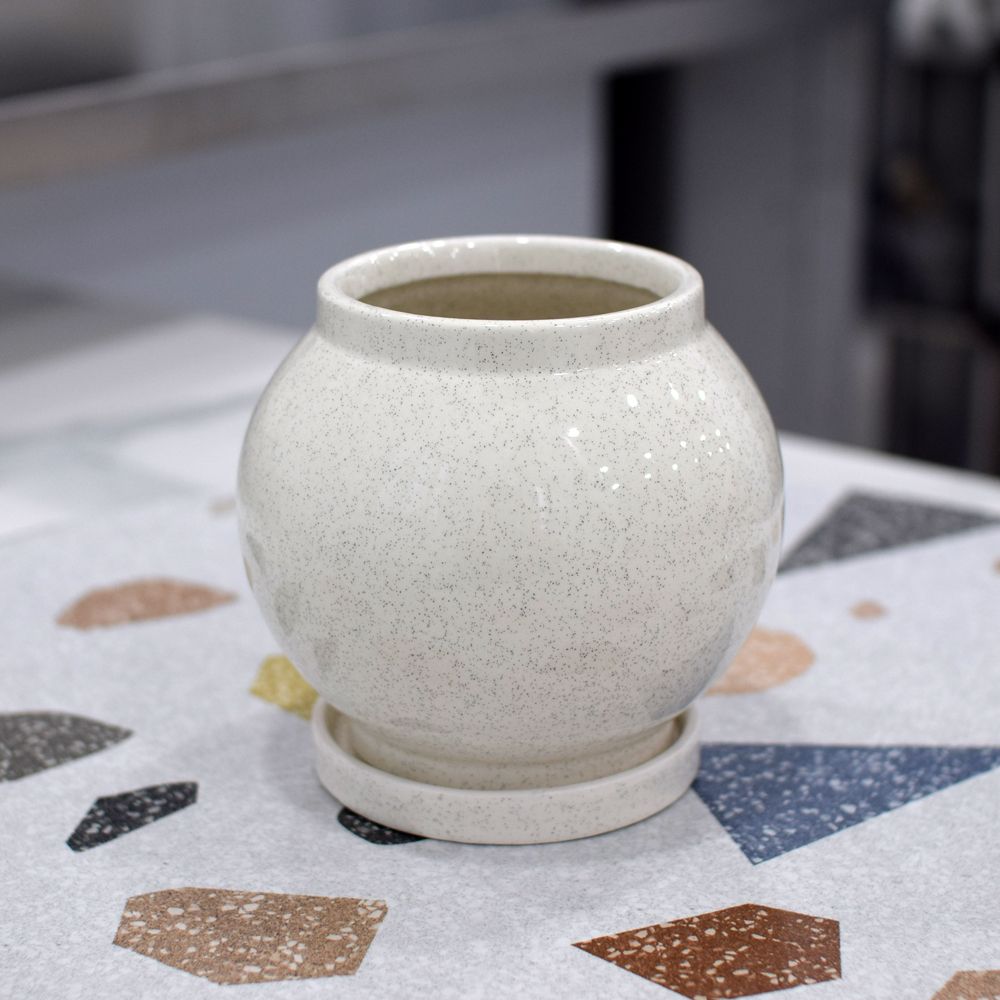 모던 도기 달항아리 볼 화분 아이보리 (대) 13x19cm