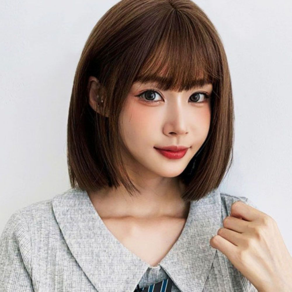단발머리 통가발 일자컷 가발 단발컷 라이트브라운