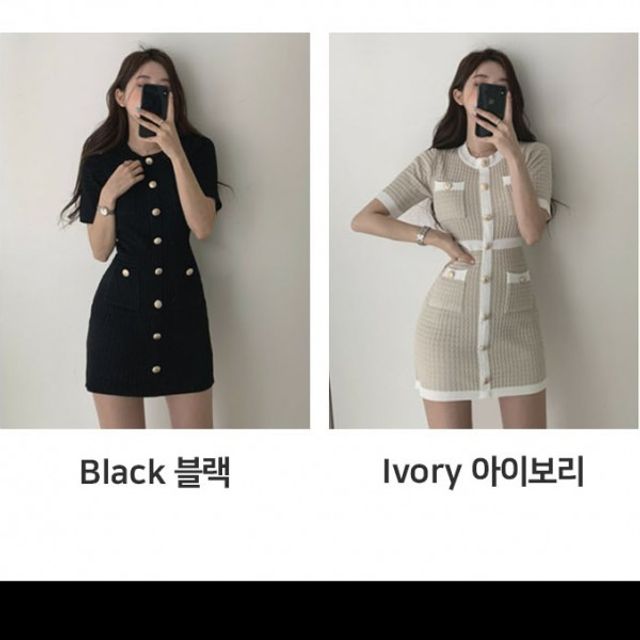 여성원피스 버튼 반팔 기본 원피스 데이 H라인 미니