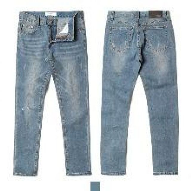 남성용 스트레이트핏 연청 데님 팬츠